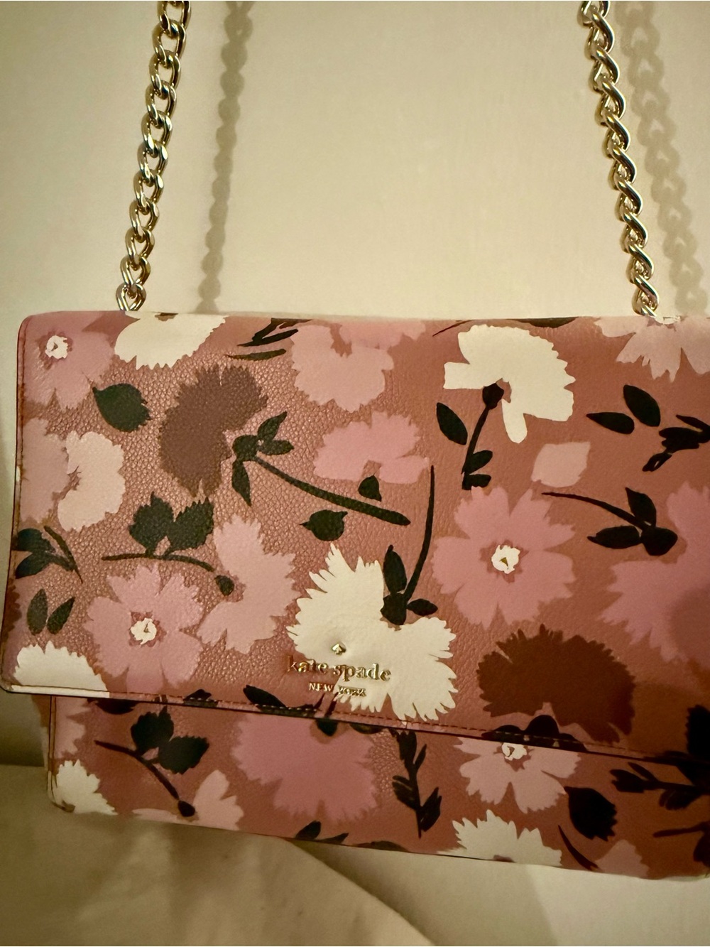 Kate Spade Pink With Black Floral Chain Purse